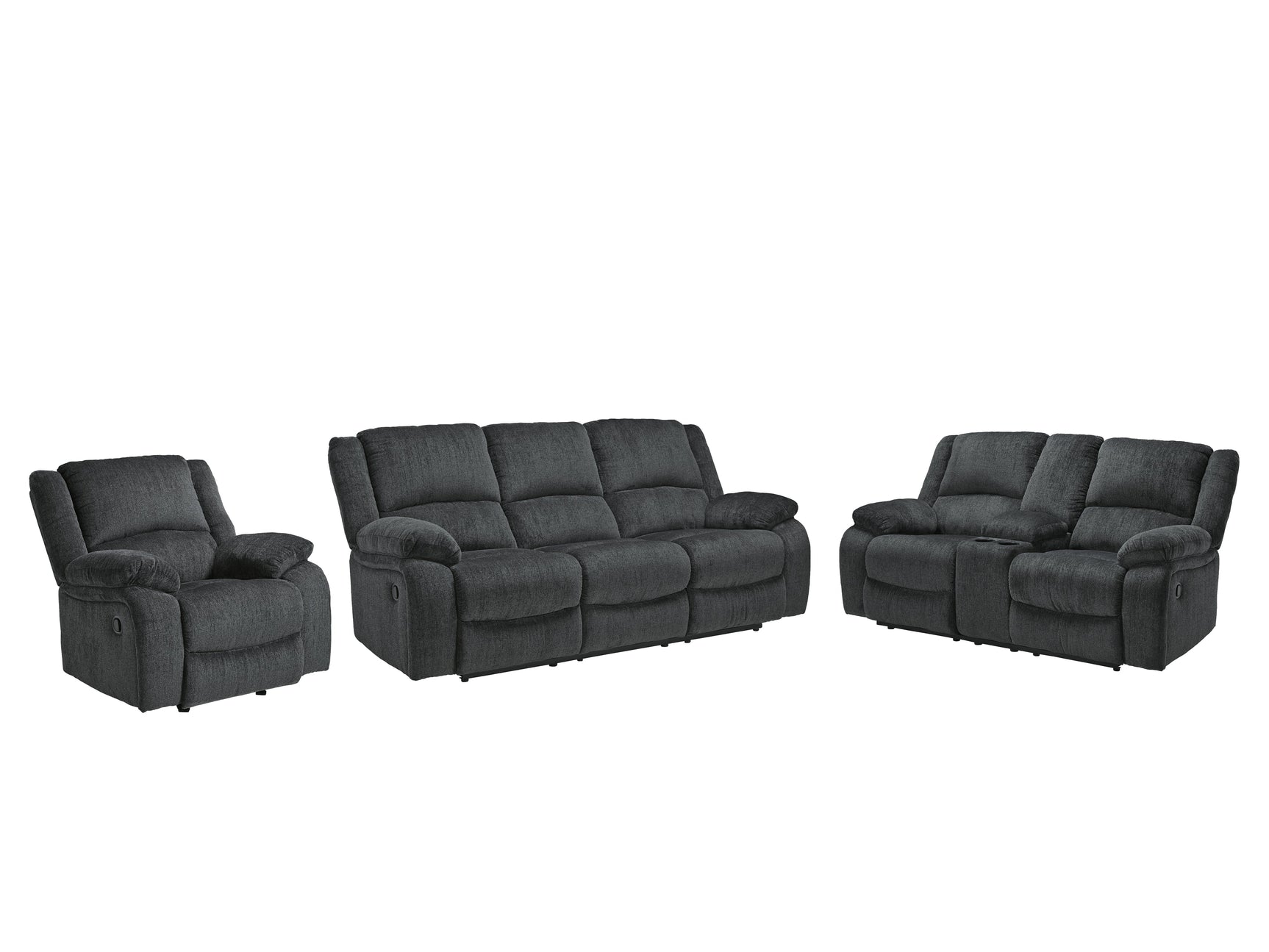 Draycoll Gray Reclining Sofa, Loveseat and Recliner - Ornate Home