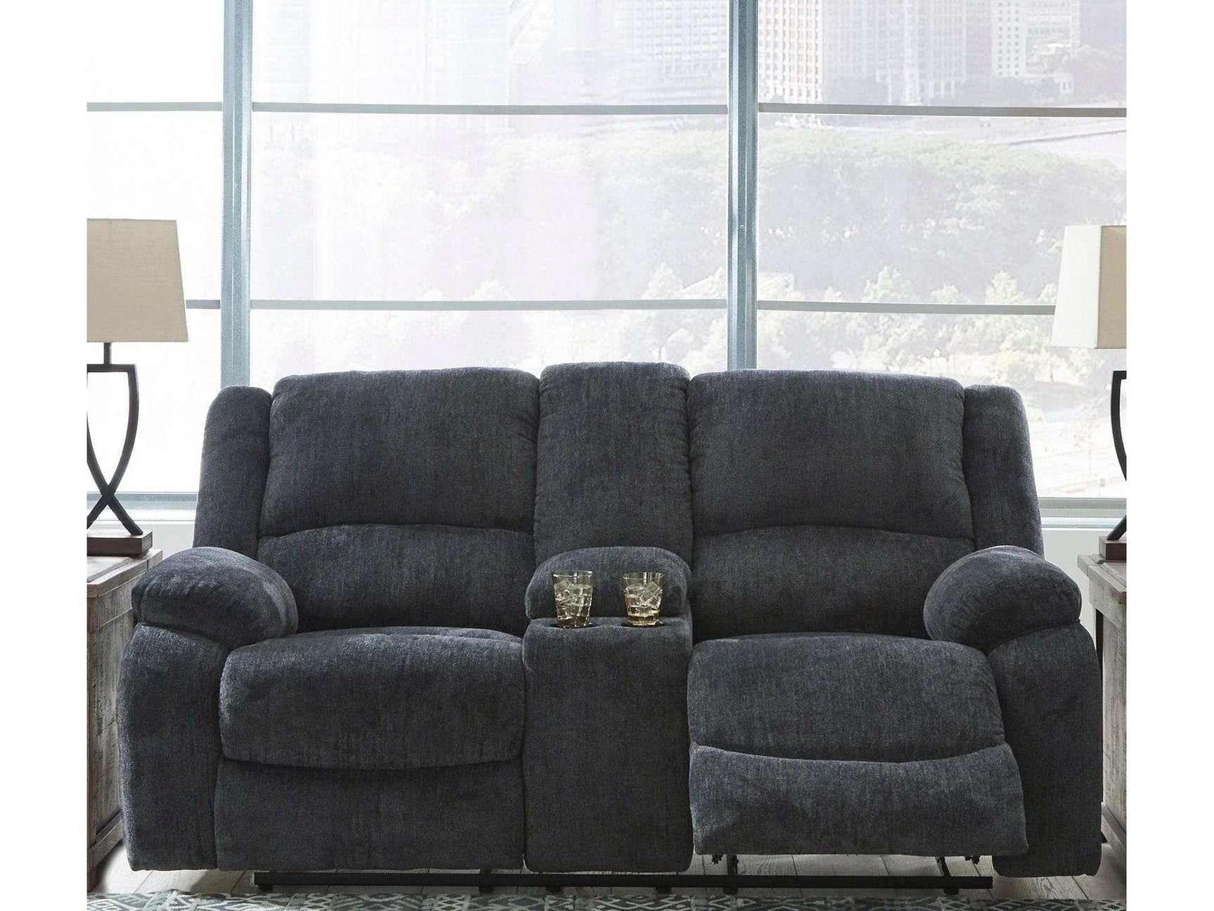 Draycoll Slate Manual Reclining Loveseat w/ Console (Online Special Price) - Ornate Home