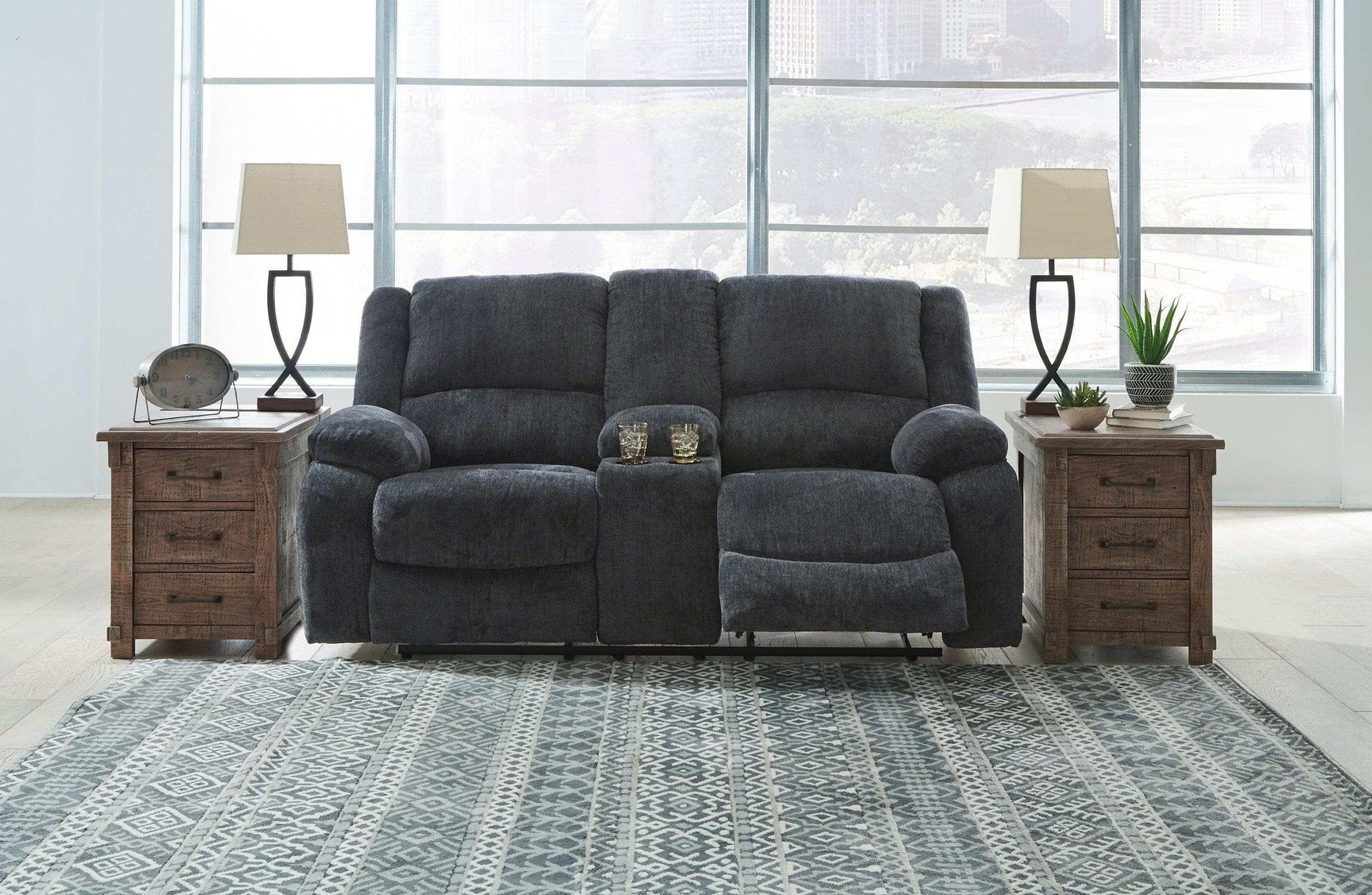 Draycoll Slate Manual Reclining Loveseat w/ Console (Online Special Price) - Ornate Home