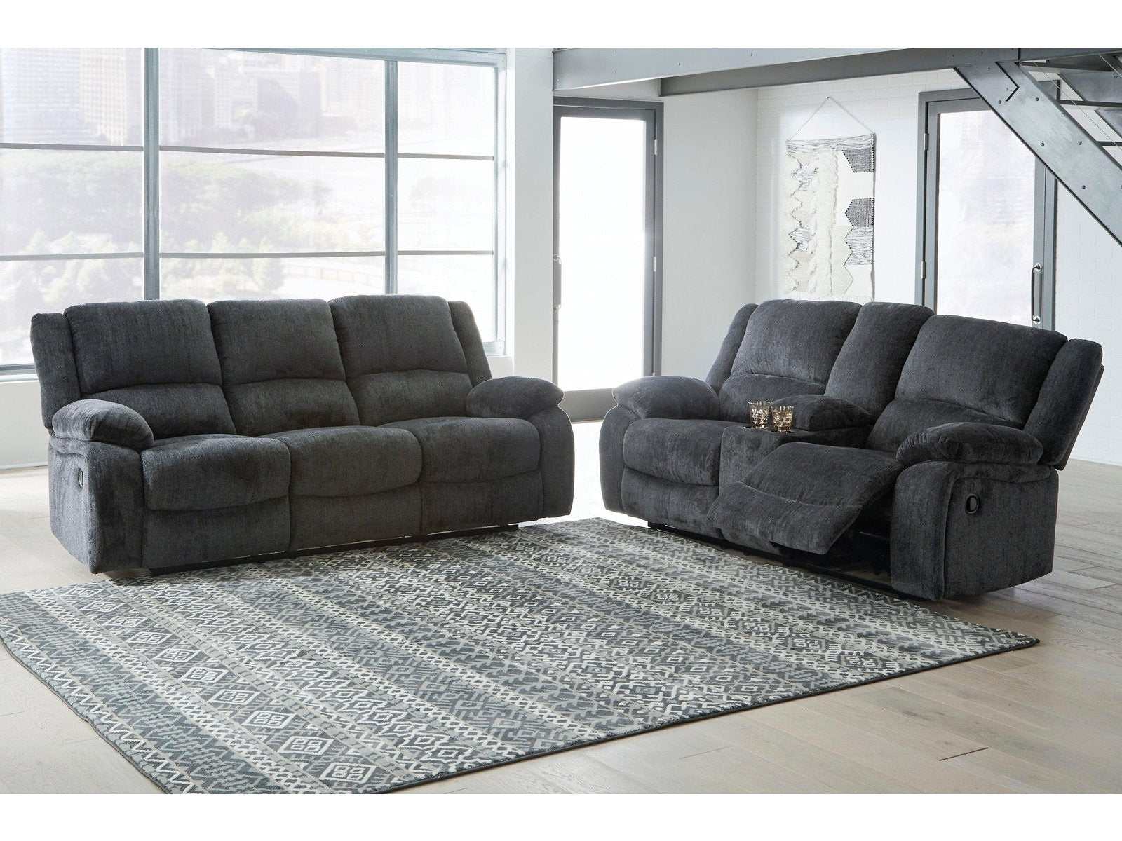 Draycoll Slate Manual Reclining Sofa & Loveseat 2pc Set (Online Special Price) - Ornate Home
