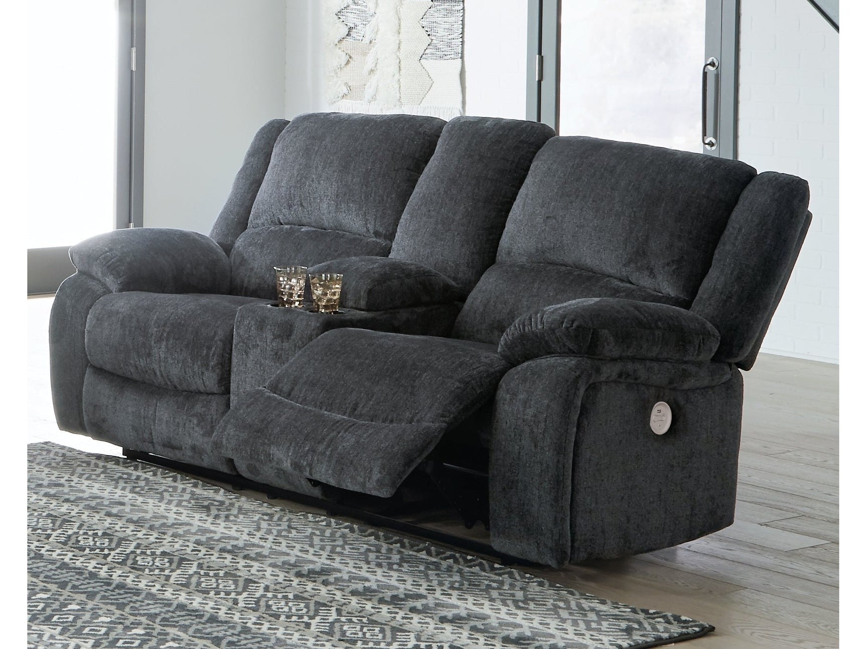 Draycoll Slate Power Reclining Loveseat w/ Console - Ornate Home