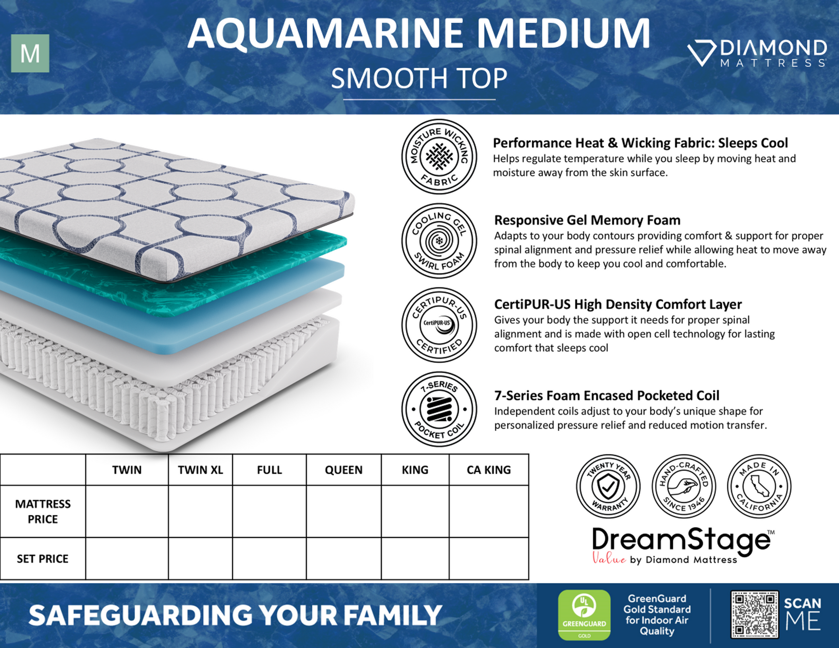 Dreamstage Value Aquamarine Hybrid 13.5" Medium Grey Queen Mattress - Ornate Home
