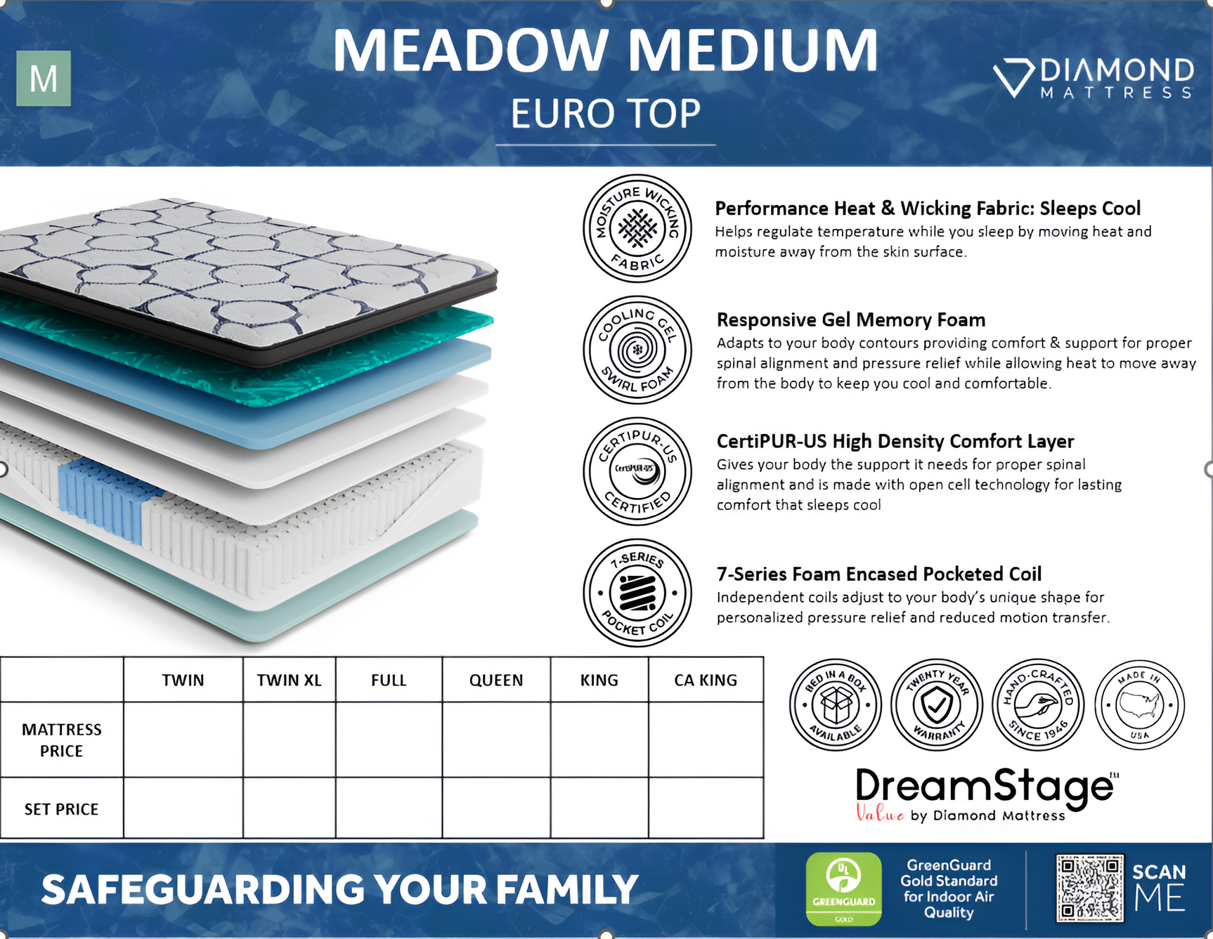 Dreamstage Value Meadow Euro Top 13" Medium Grey Queen Mattress - Ornate Home