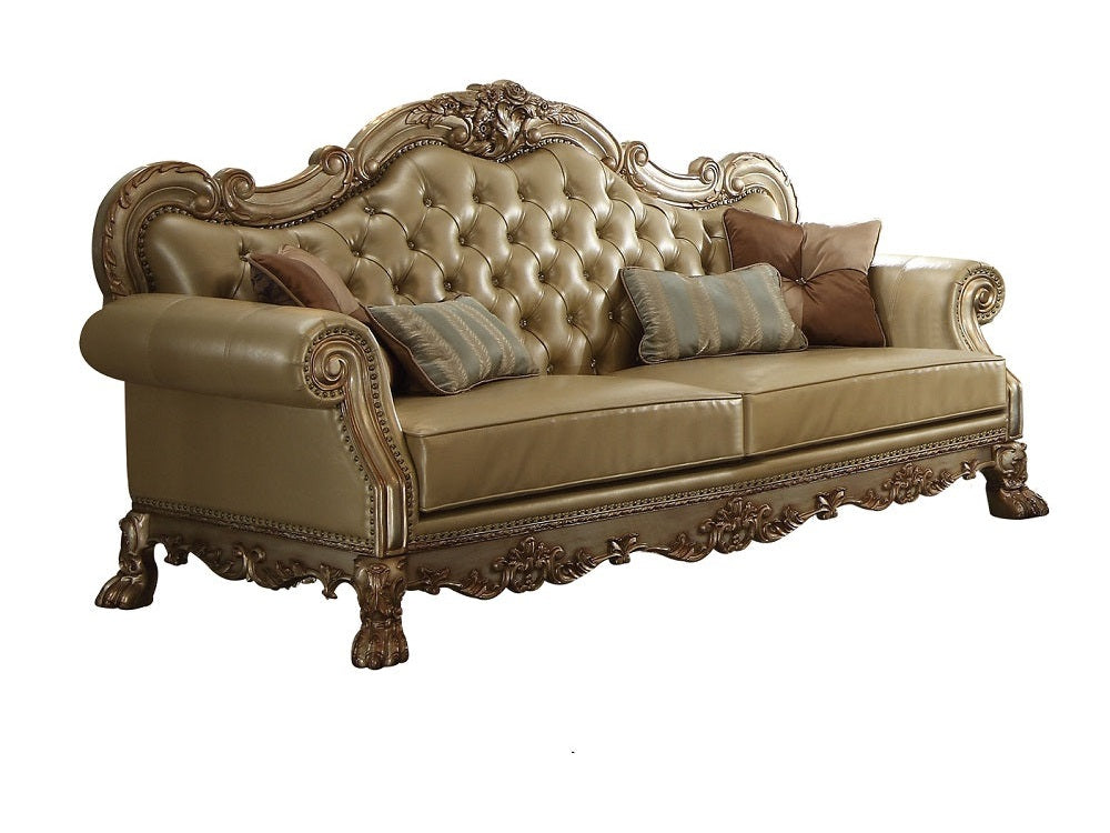 Dresden Bone & Gold Patina Sofa w/4 Pillows - Ornate Home