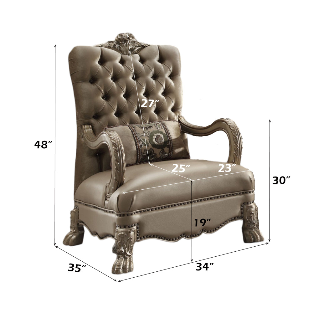 Dresden Bone Velvet & Gold Patina Chair & 1 Pillow - Ornate Home