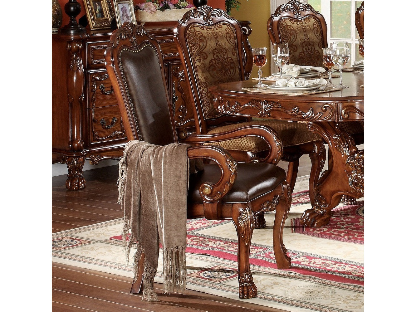 Dresden Brown Cherry Oak Dining Arm Chairs (Set of 2) - Ornate Home