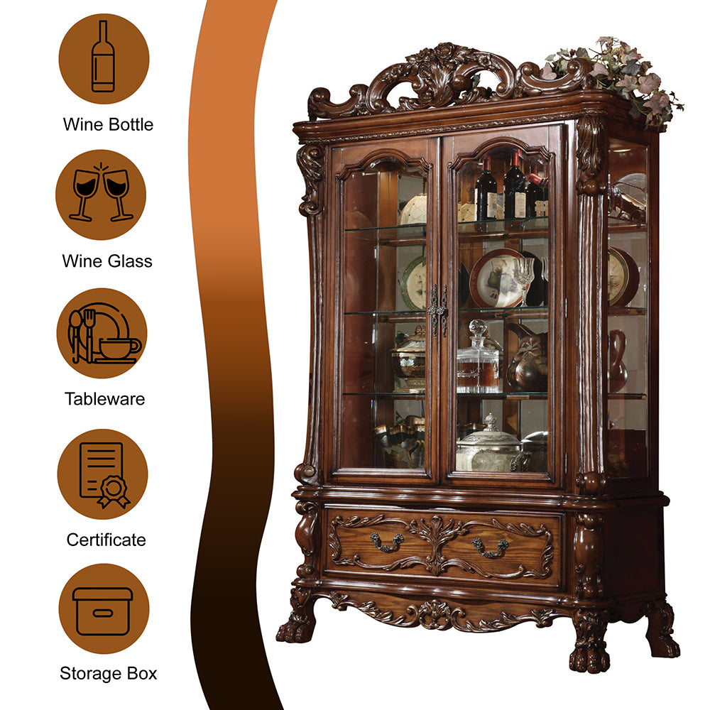 Dresden Cherry Oak Curio Cabinet - Ornate Home