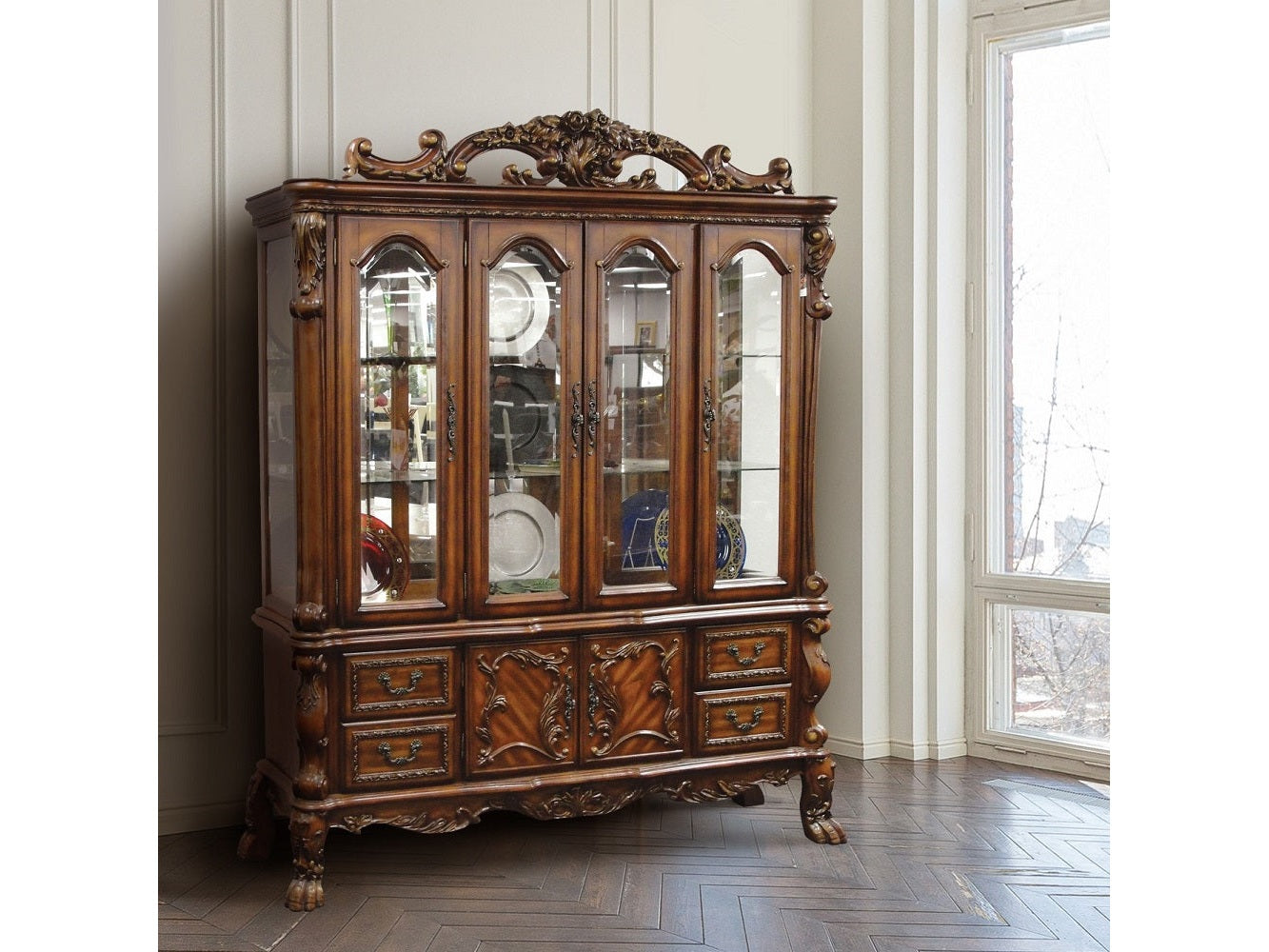 Dresden Cherry Oak Hutch & Buffet - Ornate Home