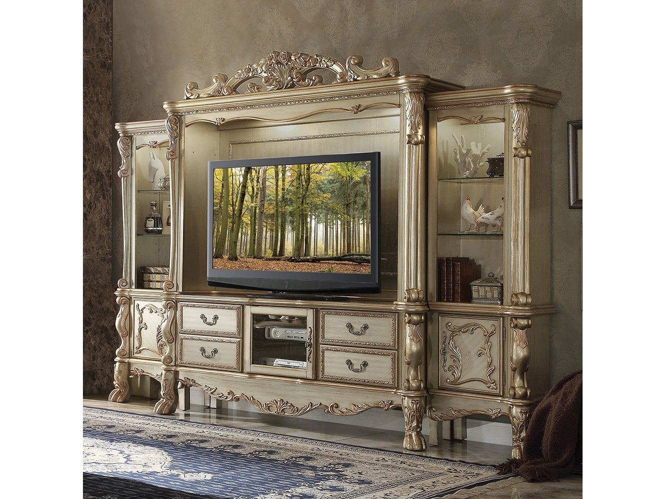 Dresden Gold Patina & Bone Entertainment Center - Ornate Home