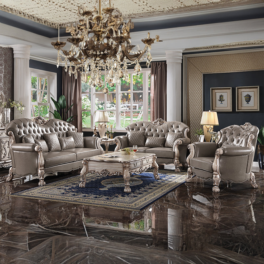 Dresden Vintage Bone White Finish Loveseat w/ 3 Pillows - Ornate Home