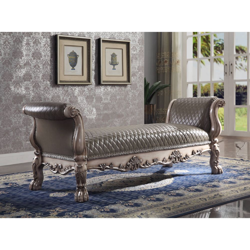 Dresden Vintage Bone White & PU Bench - Ornate Home