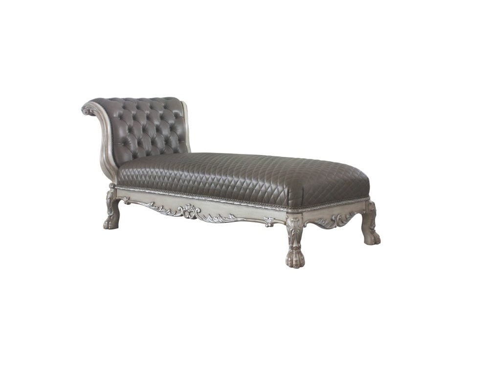 Dresden Vintage Bone White & PU Chaise w/1 Pillow - Ornate Home