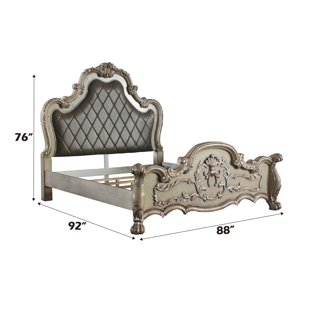 Dresden Vintage Bone White & PU Eastern King Bed - Ornate Home