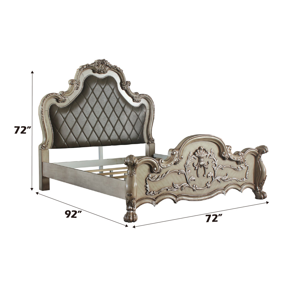 Dresden Vintage Bone White & PU Queen Bed - Ornate Home