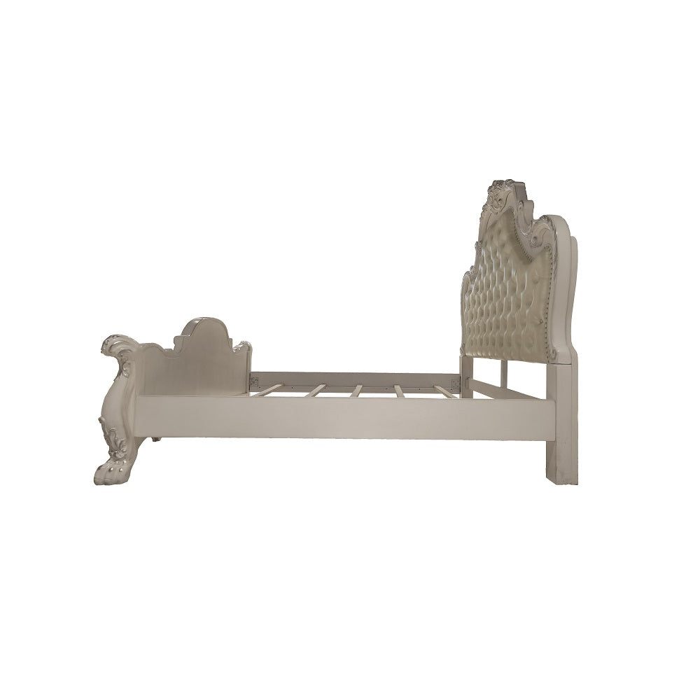Dresden White Button-Tufted Leather Headboard California King Bed - Ornate Home