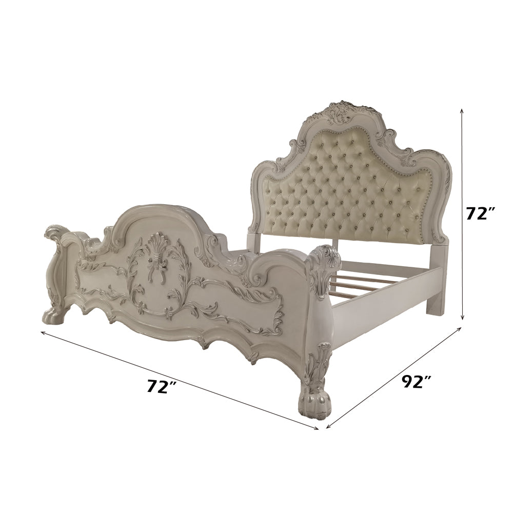 Dresden White Button-Tufted Leather Headboard Queen Bed - Ornate Home