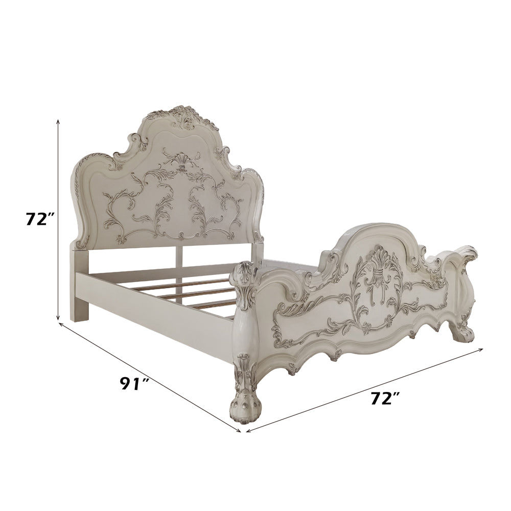 Dresden White Wood Carved Headboard Queen Bed - Ornate Home