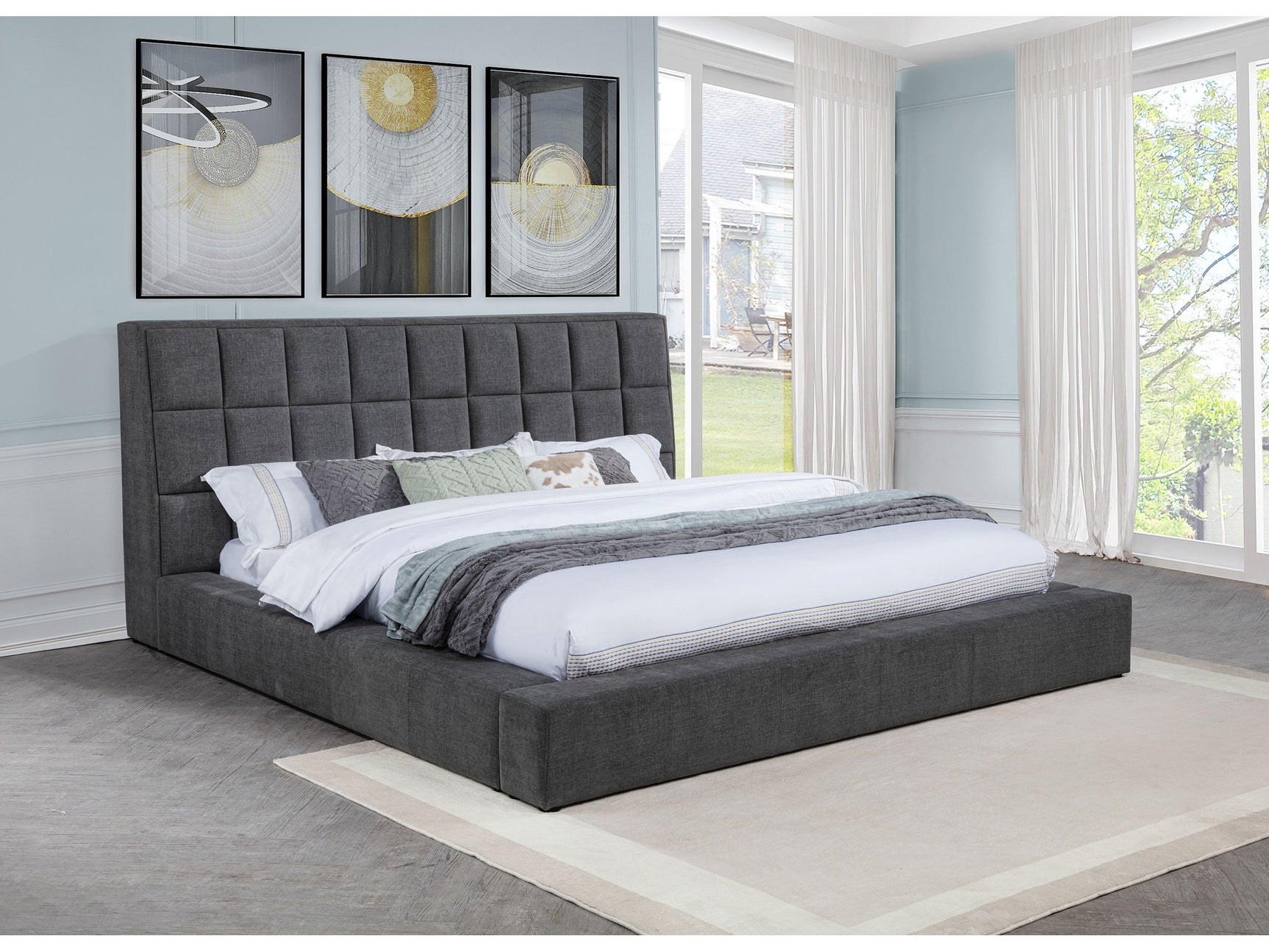 Dreux Grey Upholstered Eastern King Panel Platform Bed - Ornate Home