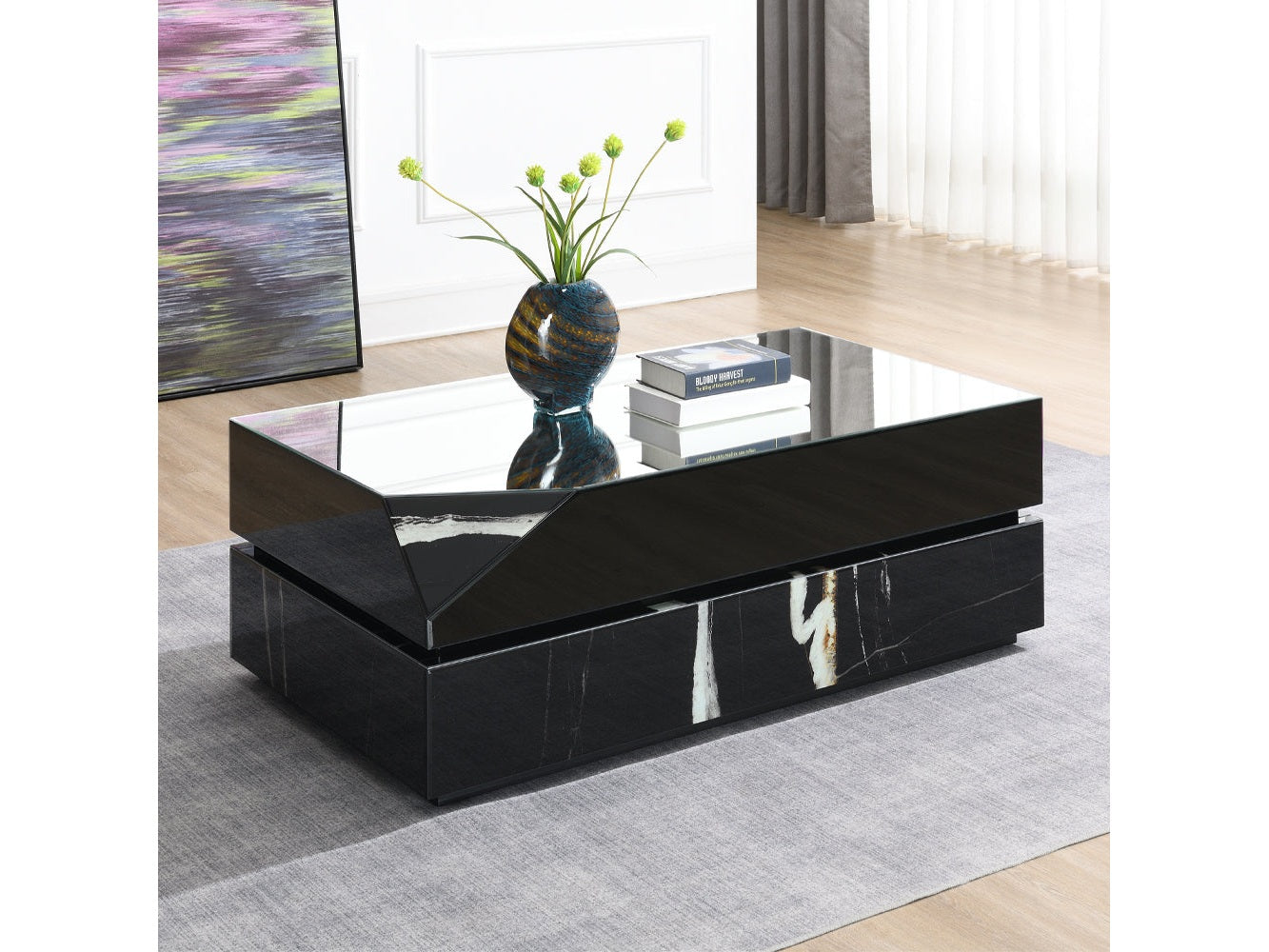 Drisana Black Mirrored Coffee Table - Ornate Home