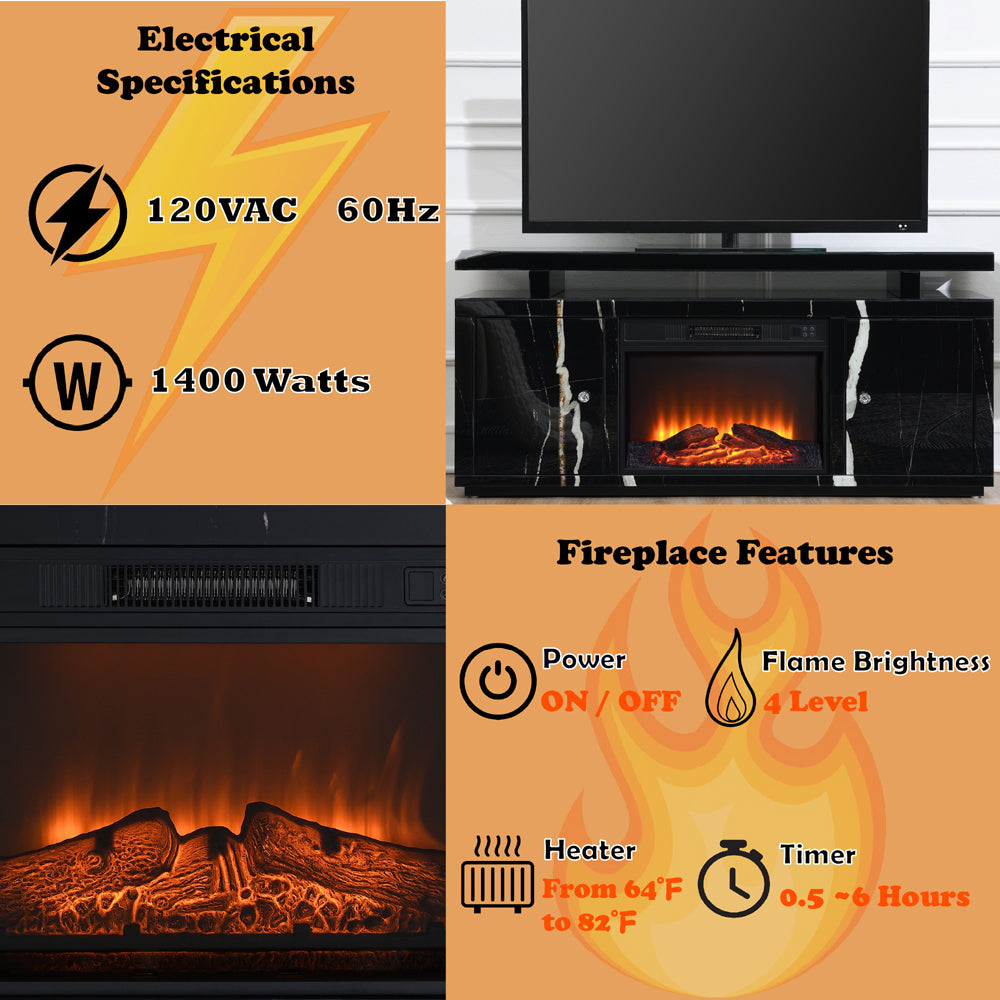 Drisana Black Mirrored Tv Stand W/Fireplace - Ornate Home