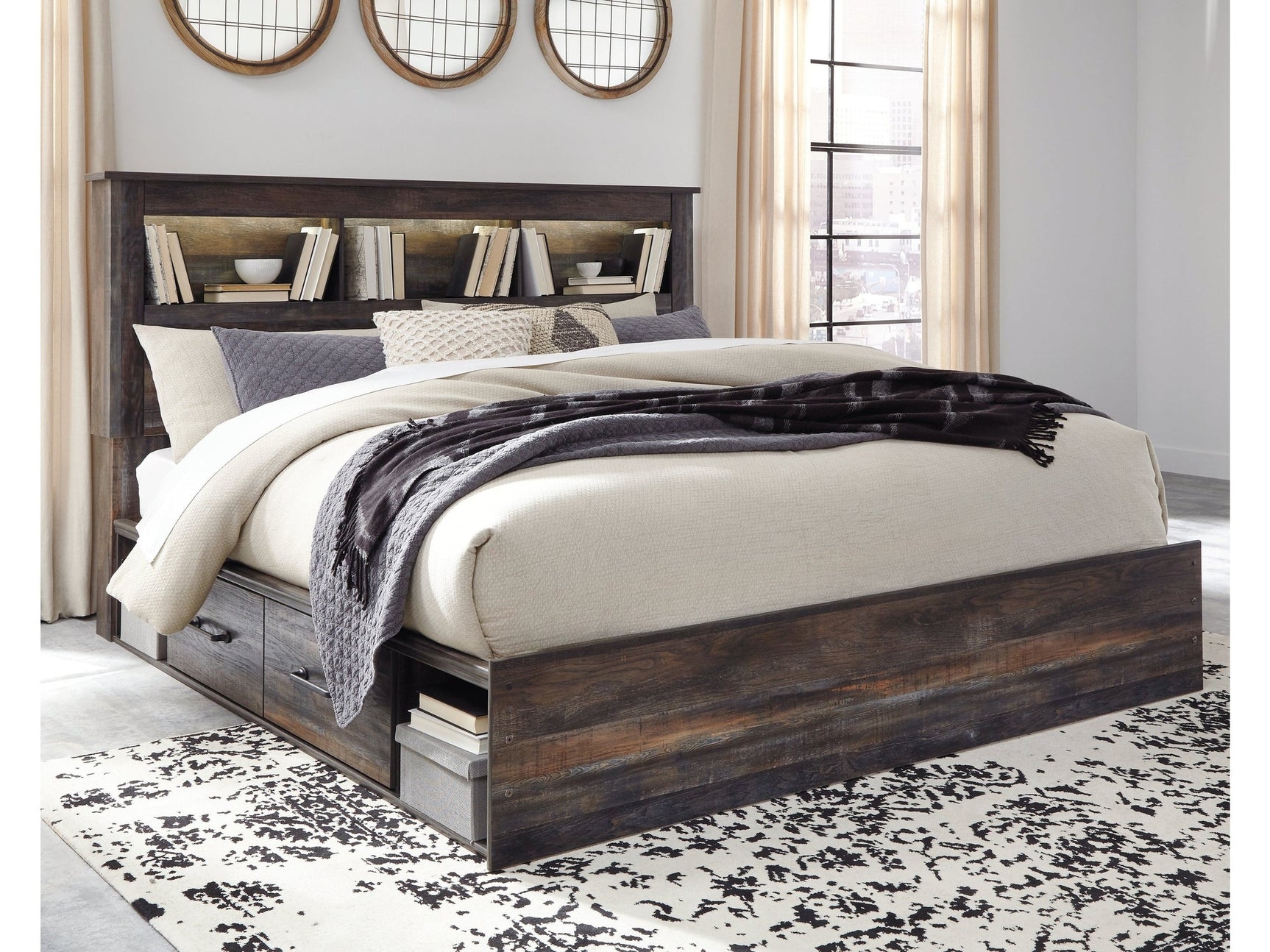 Drystan Multi King Bookcase Bed with 2 Storage Drawers (Online Special Price) - Ornate Home