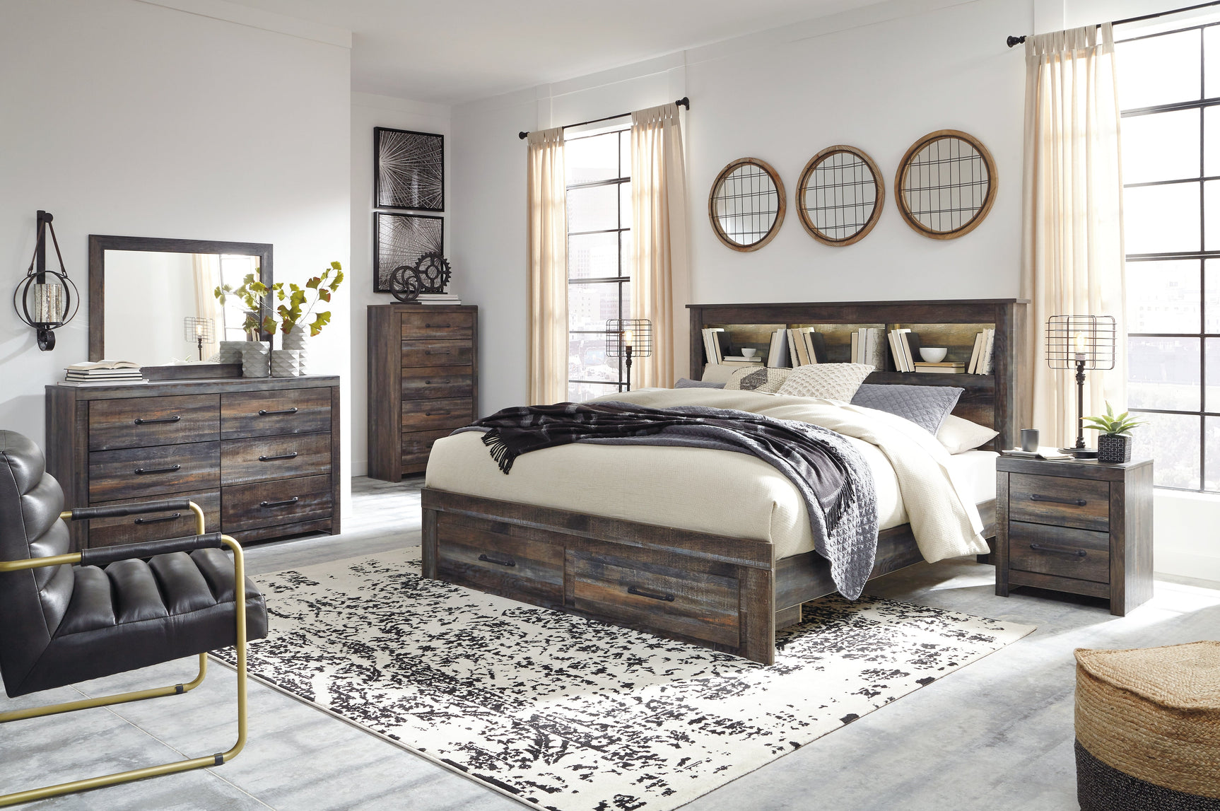Drystan Multi King Bookcase Bed with 2 Storage Drawers (Online Special Price) - Ornate Home