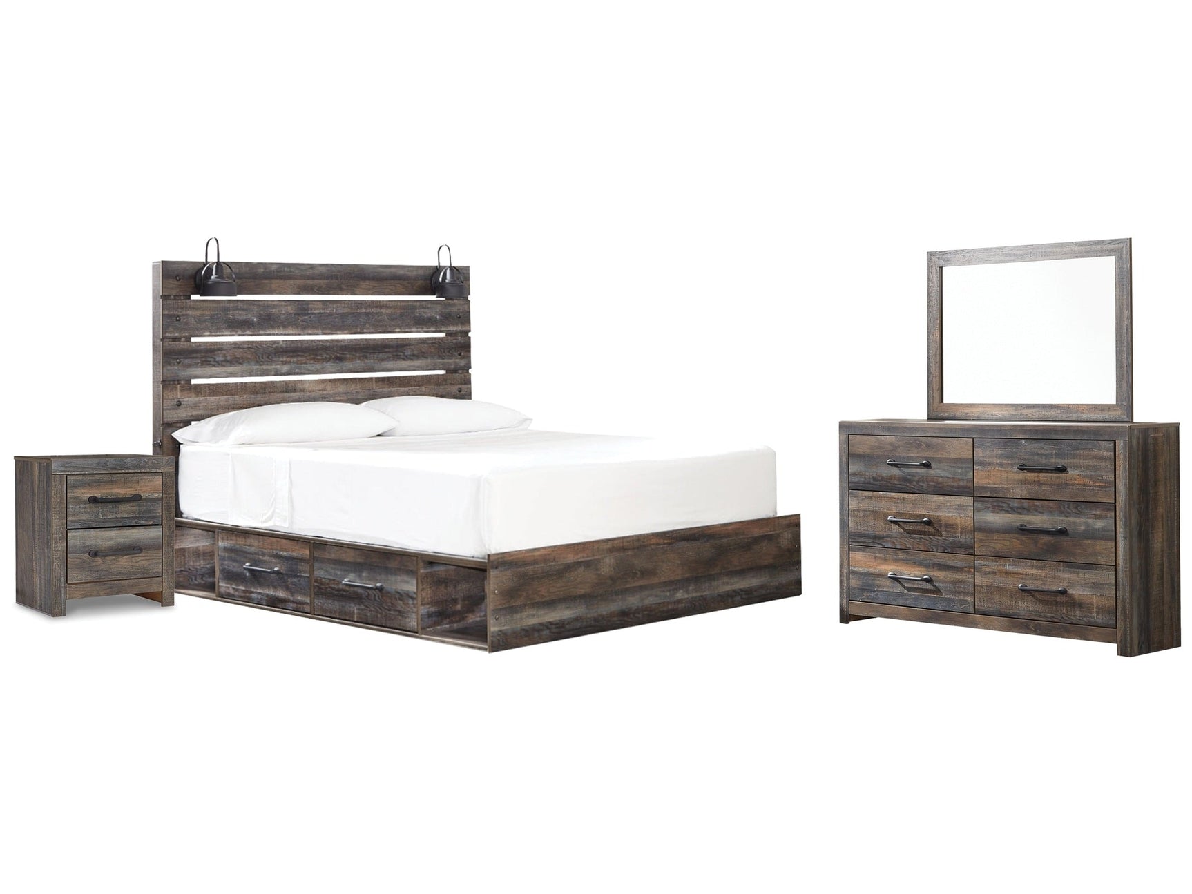 Drystan Multi King Panel Bedroom Set with Under Bedroom Set with Storage, Dresser, Mirror and Nightstand (Online Special Price) - Ornate Home