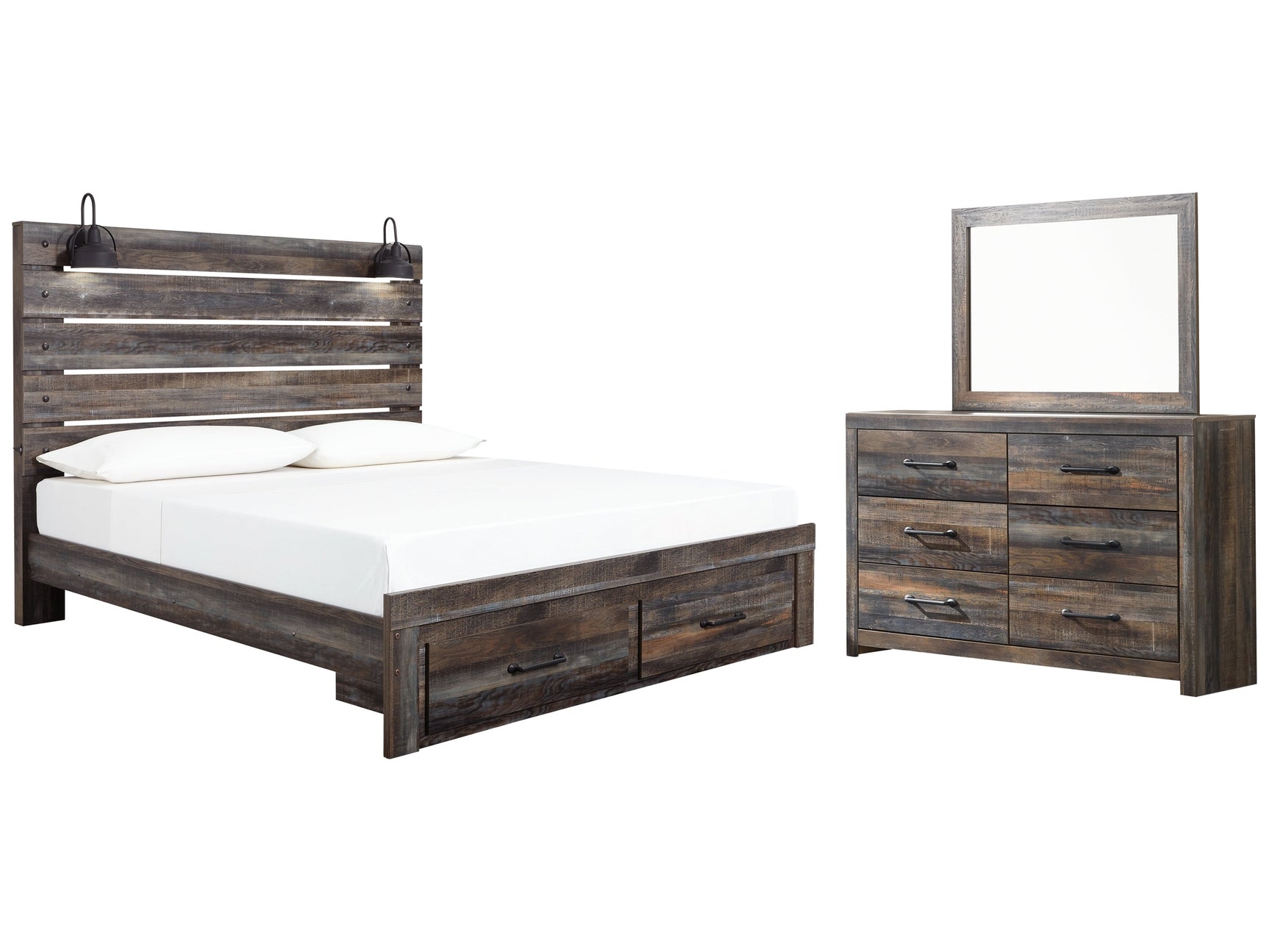 Drystan Multi King Panel Storage Bedroom Set with Dresser and Mirror - Ornate Home