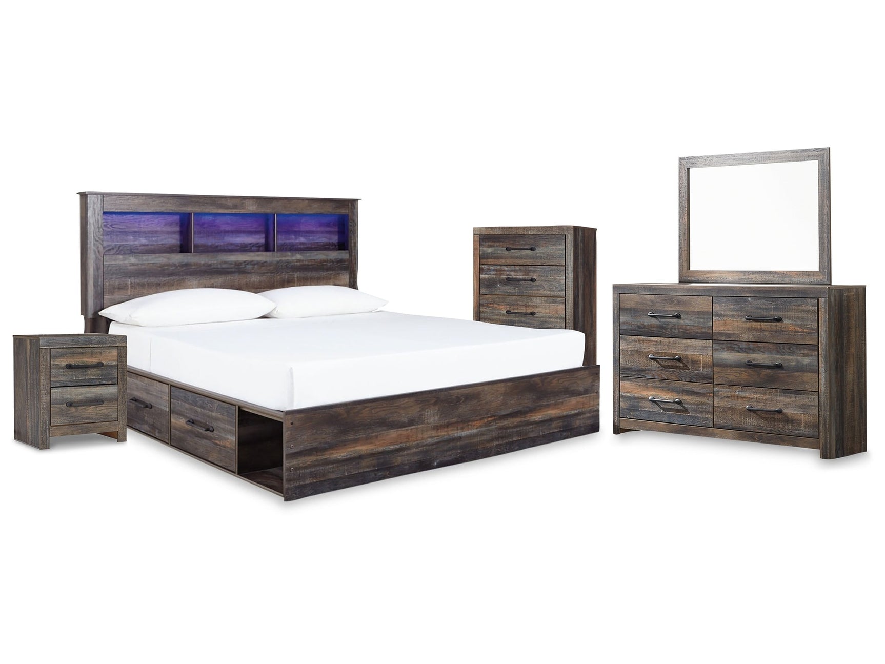 Drystan Multi King Storage Bedroom Set with Dresser, Mirror, Chest and Nightstand - Ornate Home