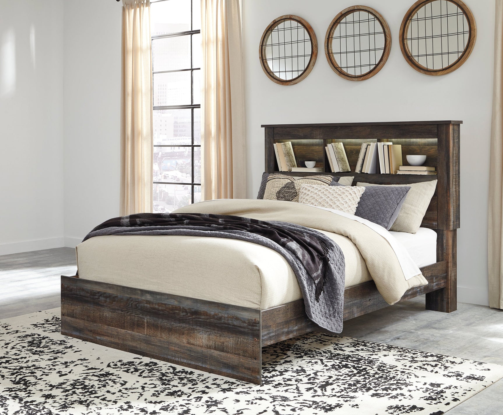 Drystan Multi Queen Bookcase Panel Bedroom Set with Dresser, Mirror Chest and Nightstand (Online Special Price) - Ornate Home