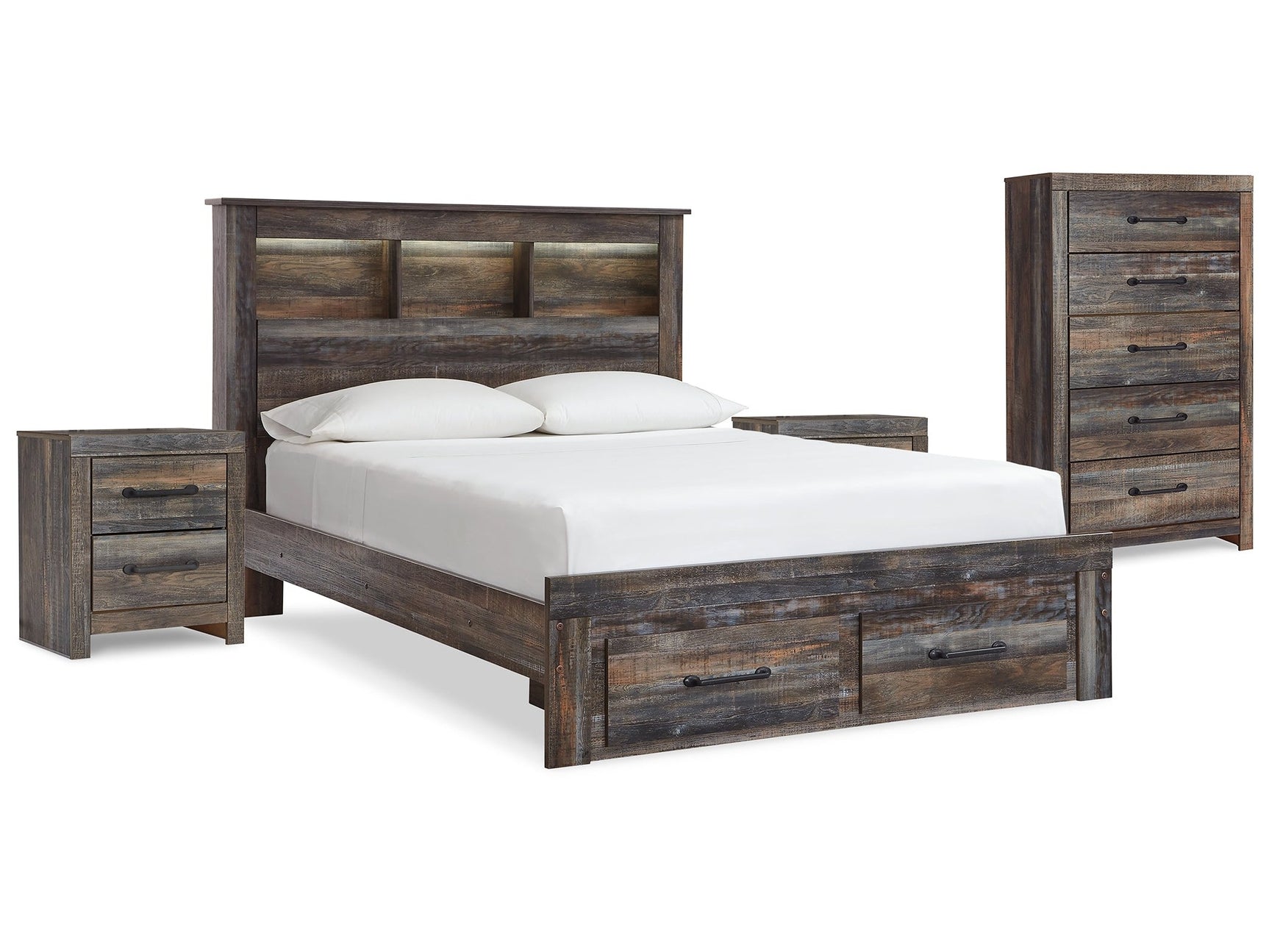 Drystan Multi Queen Bookcase Storage Bedroom Set with Chest and 2 Nightstands - Ornate Home