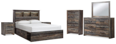 Drystan Multi Queen Bookcase Storage Bedroom Set with Dresser, Mirror, Chest and 2 Nightstands (Online Special Price) - Ornate Home
