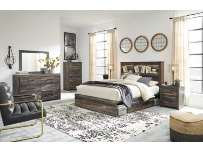 Drystan Multi Queen Bookcase Storage Bedroom Set with Dresser, Mirror, Chest and 2 Nightstands - Ornate Home