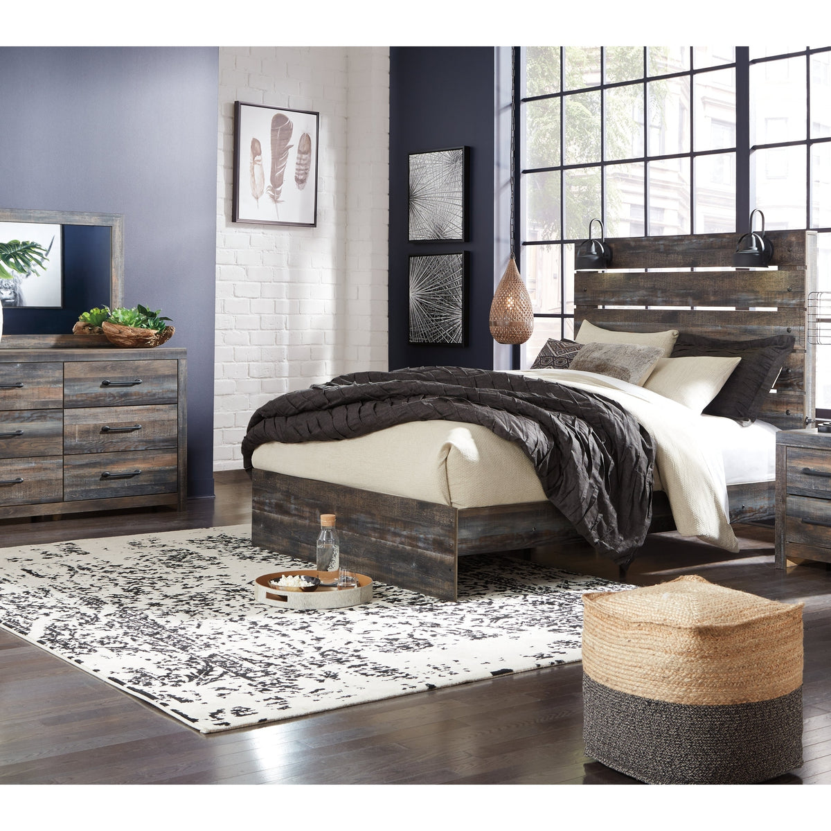 dresser and night table set Linsy Home 5 Pieces Farmhouse Bedroom Furniture Set, Includes Full Siz main image 0