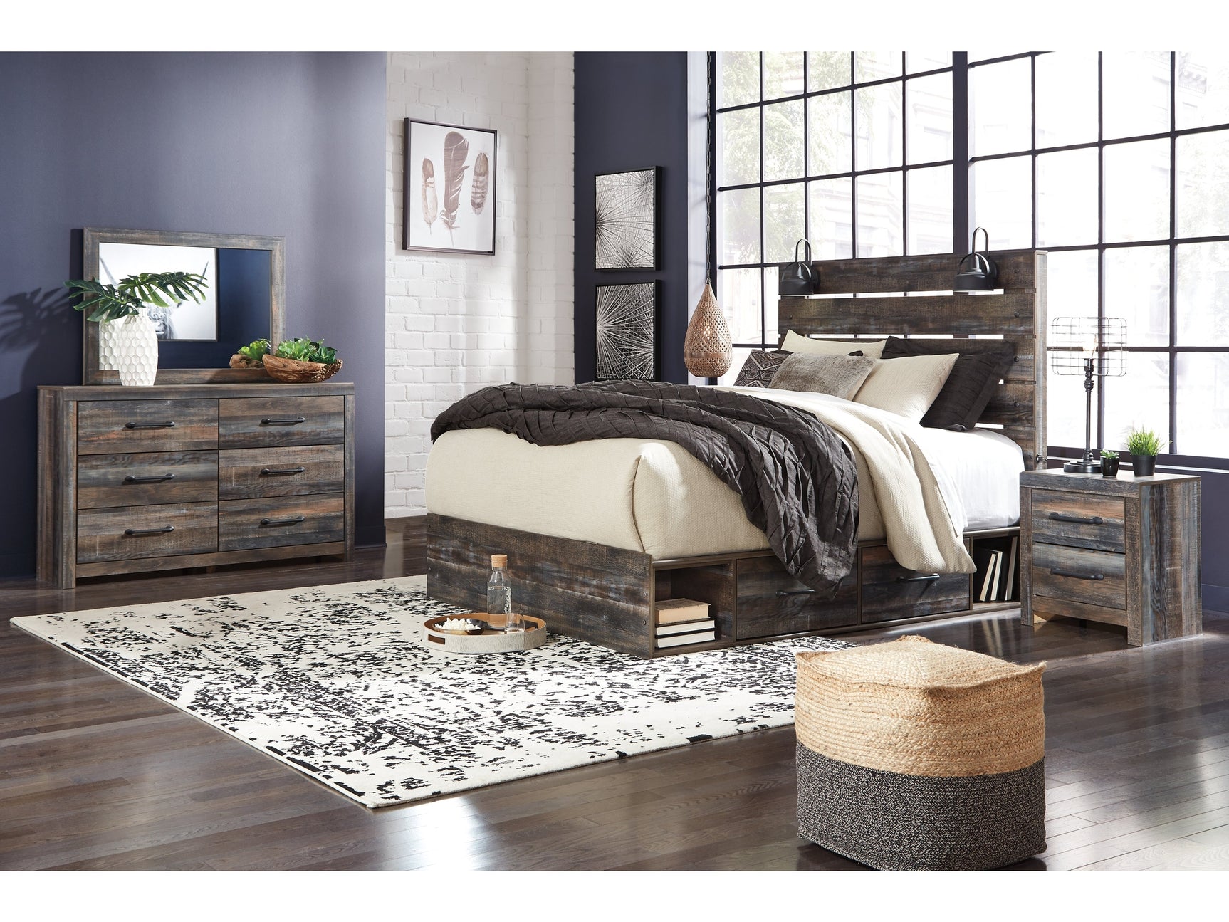 Drystan Multi Queen Panel Bedroom Set with Storage, Dresser and Mirror (Online Special Price) - Ornate Home