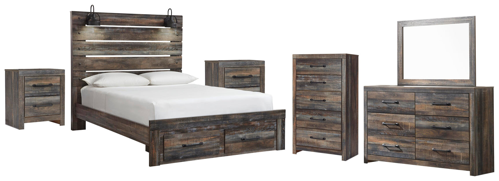 Drystan Multi Queen Panel Storage Bed, Dresser, Mirror, Chest and 2 Nightstands - Ornate Home