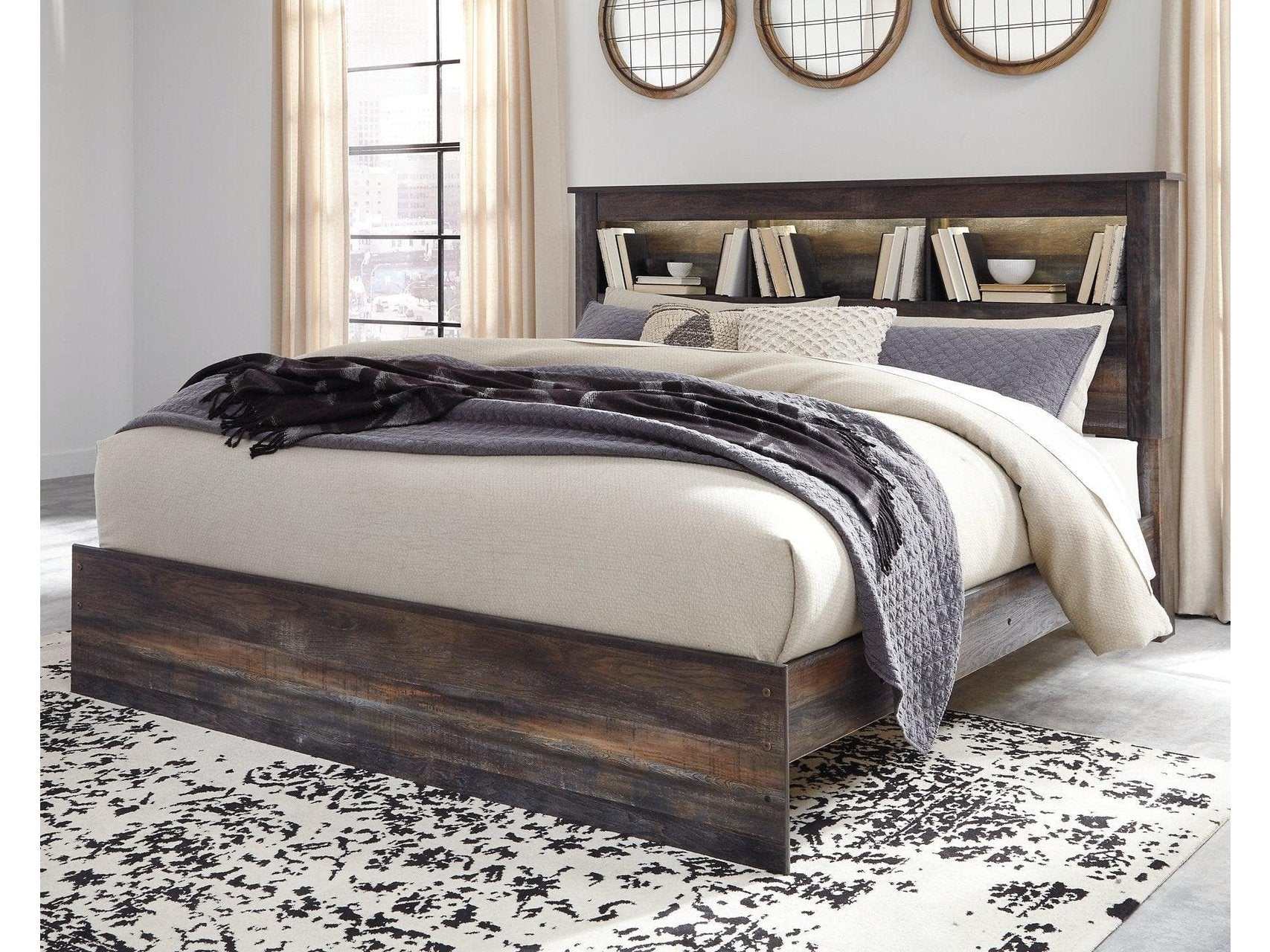 Drystan Multi Tone King Panel Bed w/ Bookcase HB (Online Special Price) - Ornate Home
