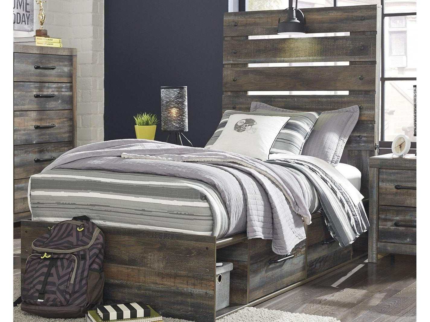 Drystan Multi Tone Twin Panel Bed w/ 4 Storage Drawers (Online Special Price) - Ornate Home