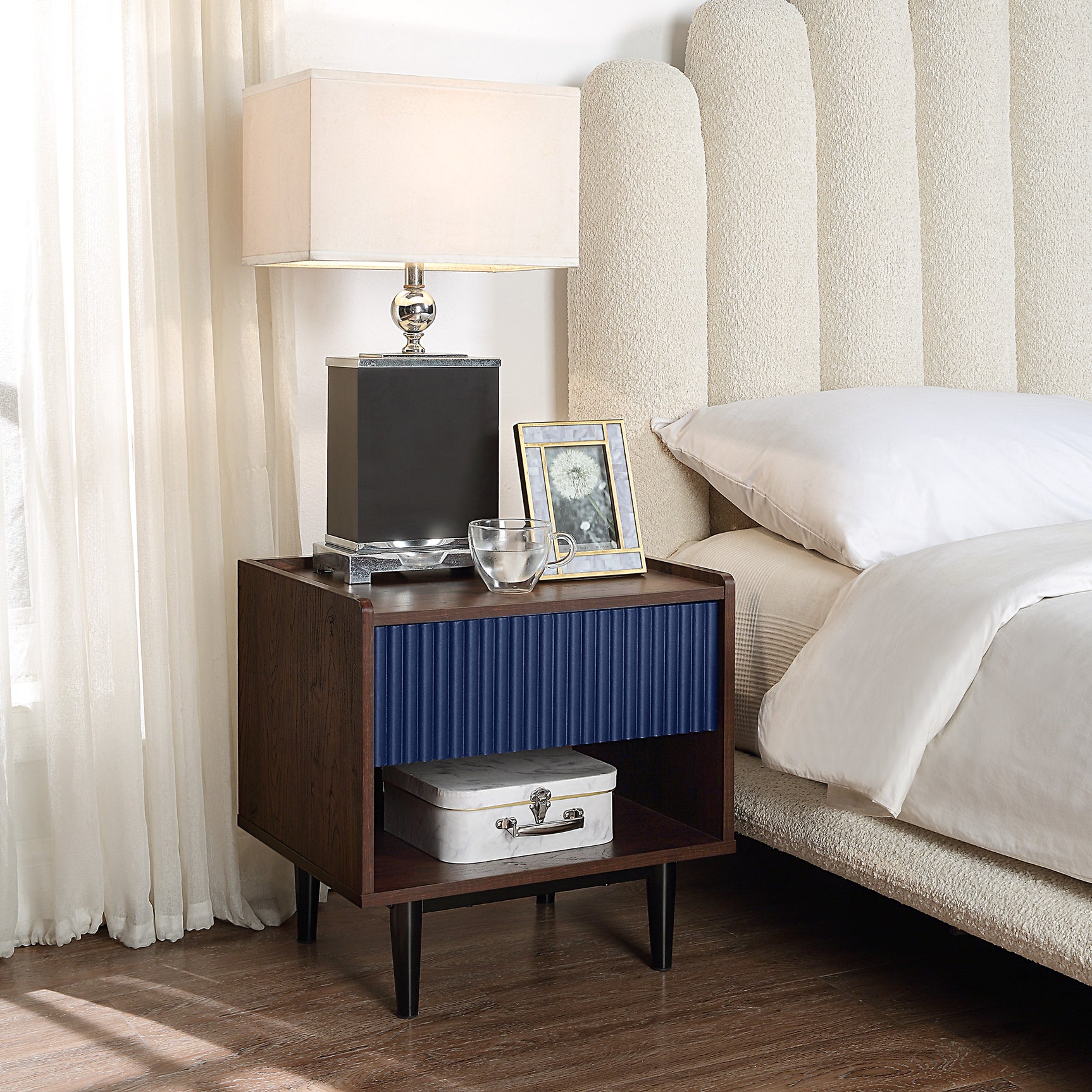 Duane Nightstand in Dark Brown and Navy Blue - Ornate Home