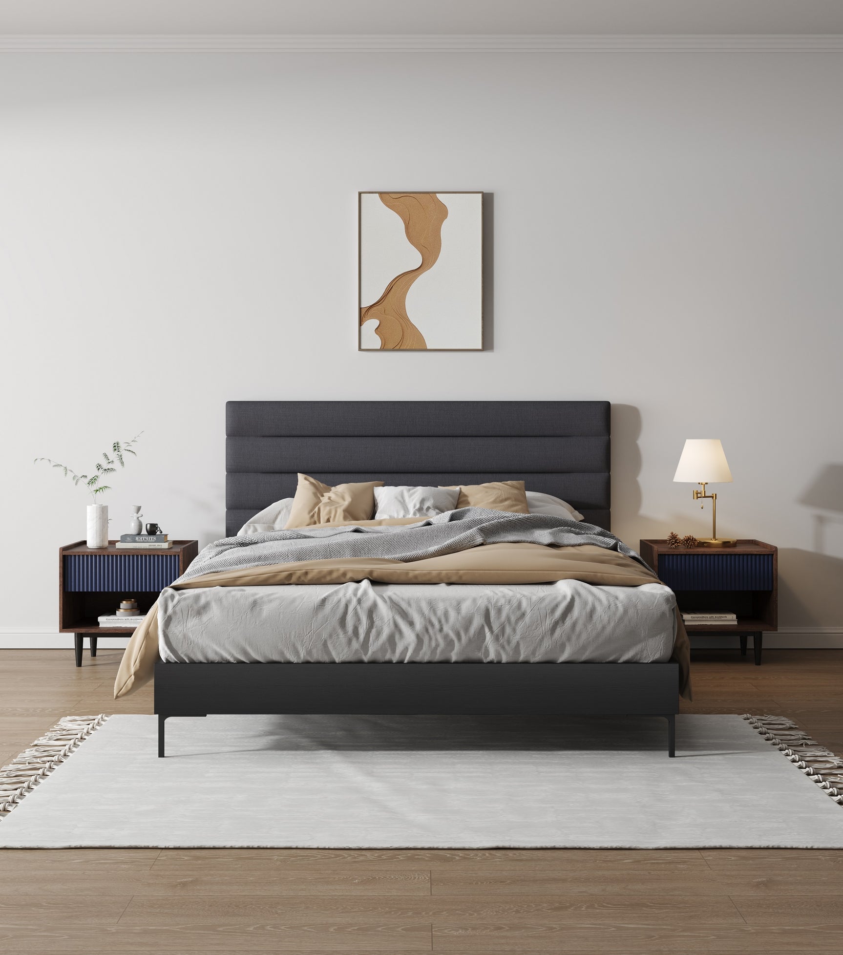 Duane Nightstand in Dark Brown and Navy Blue (set of 2) - Ornate Home