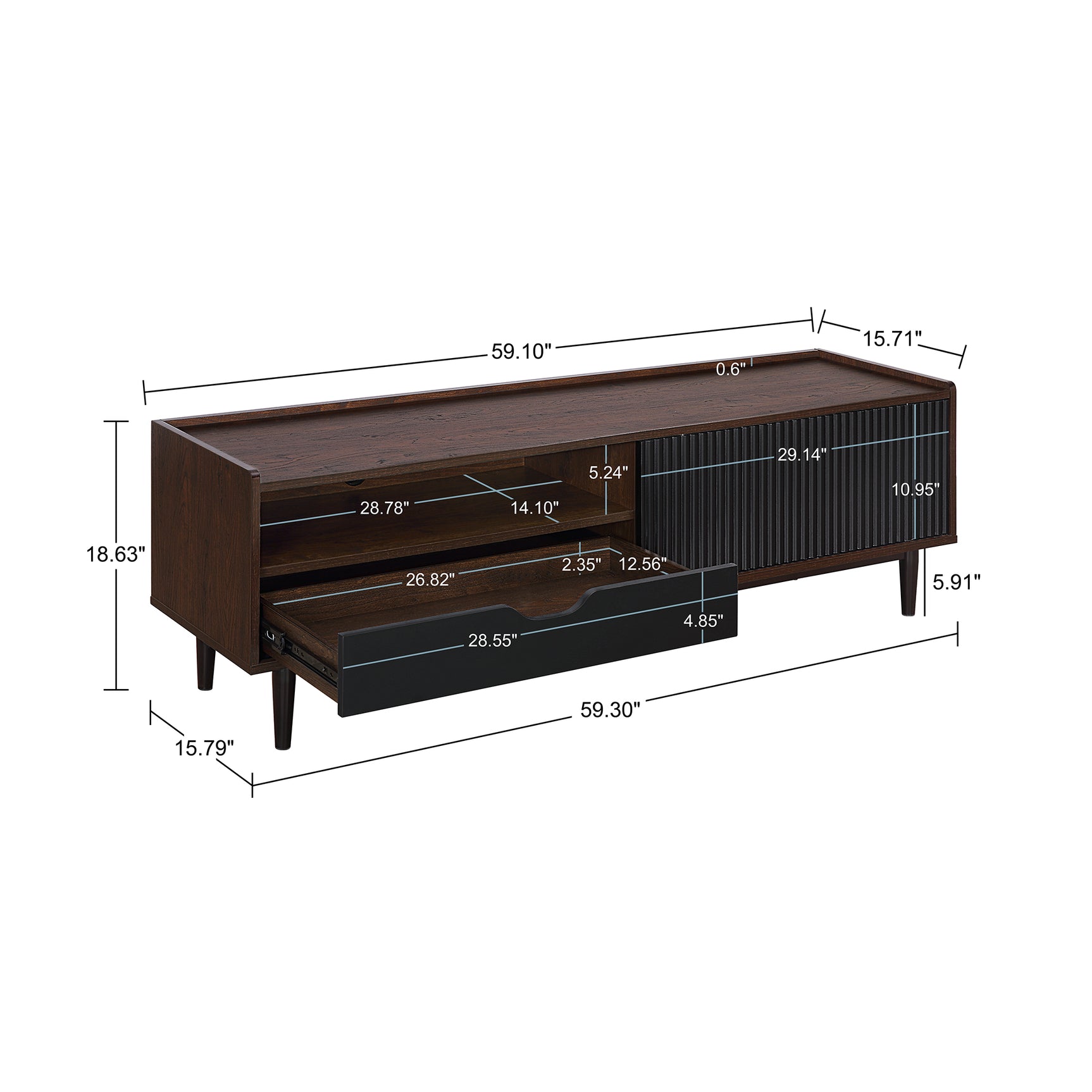 Duane TV Stand in Dark Brown and Black - Ornate Home