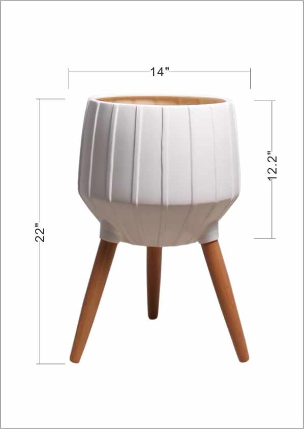 Dunguan White Ribbed Wood Outdoor Planter - Clearance - Ornate Home