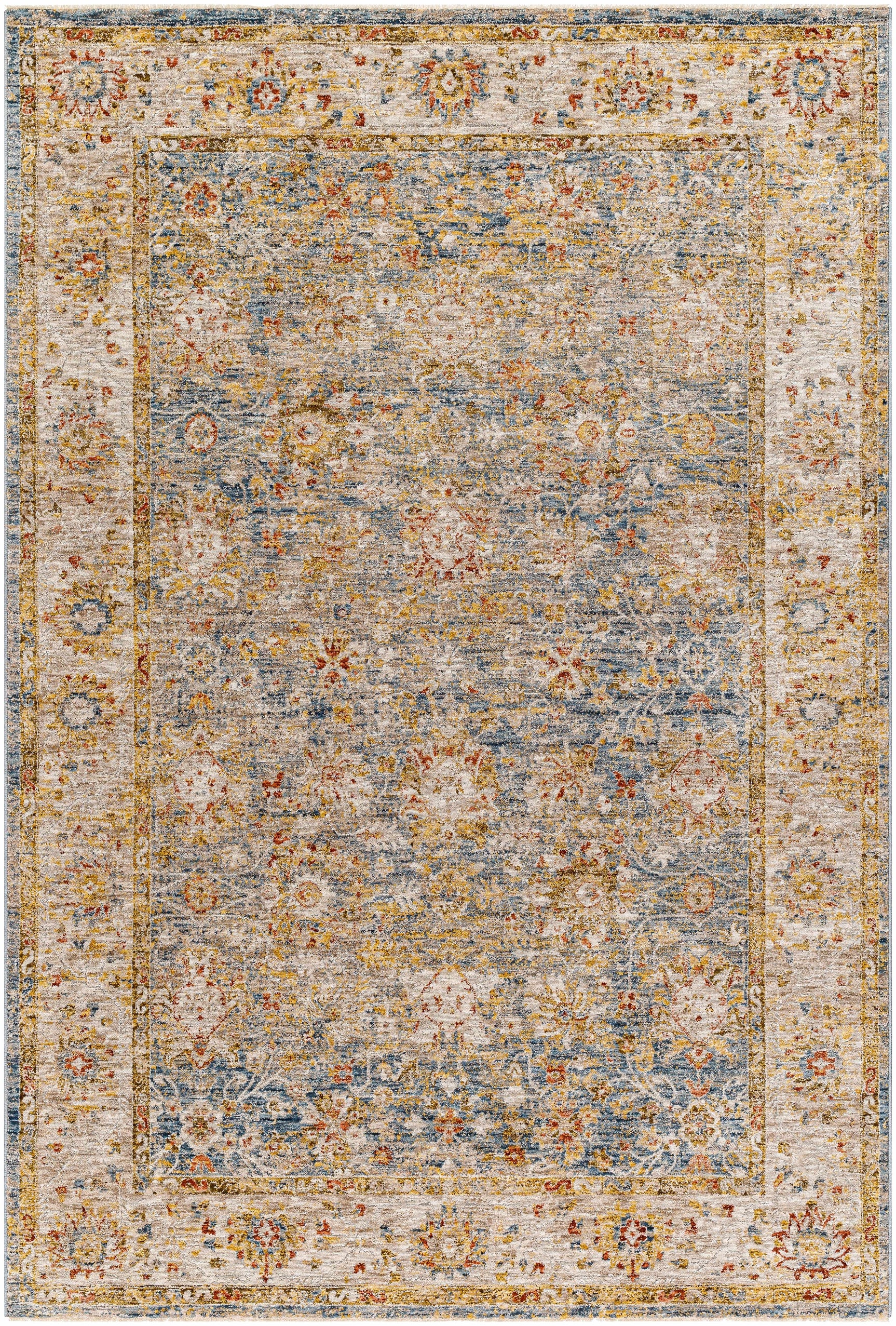 Duong Beige & Blue Textured Rug with Fringes - Ornate Home