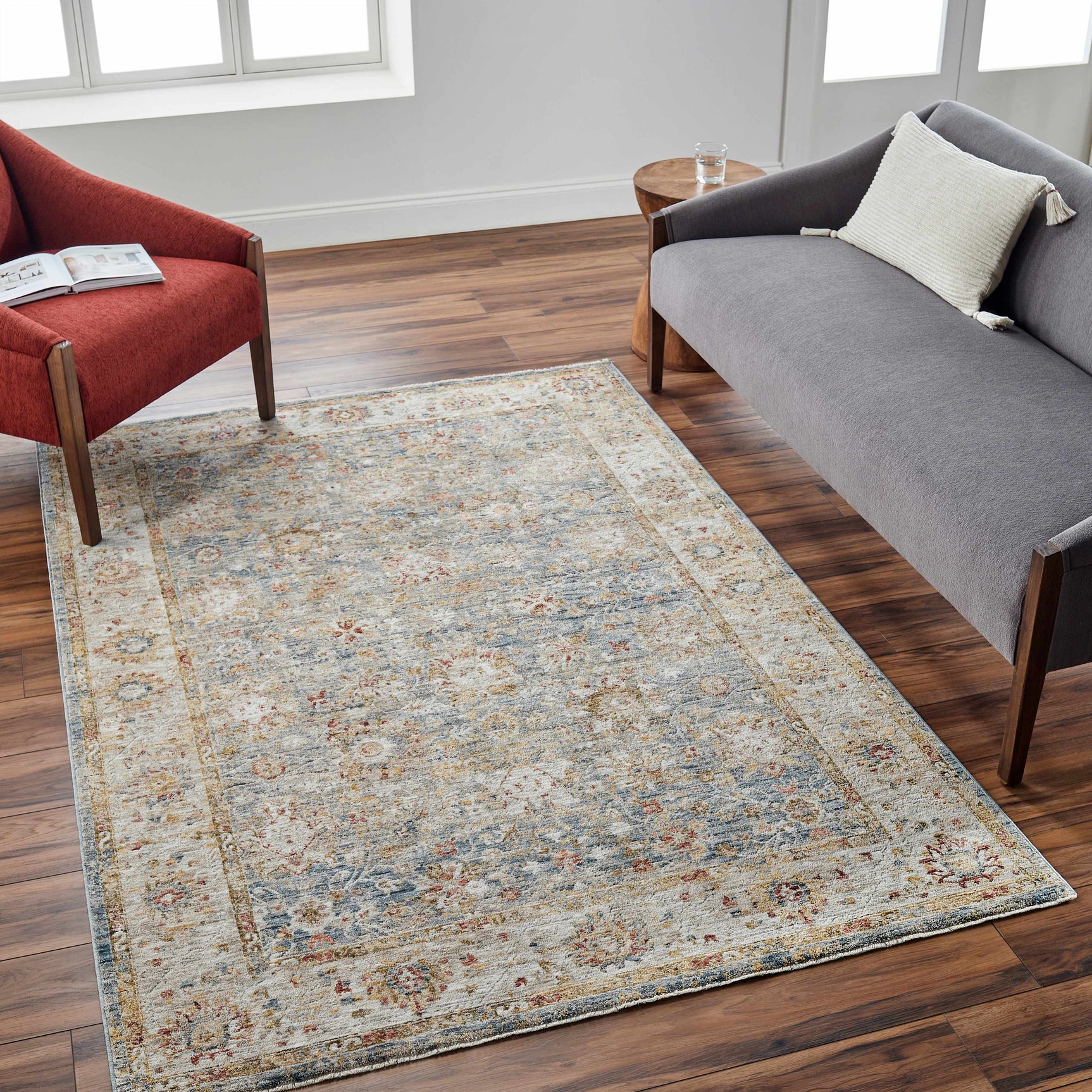 Duong Beige & Blue Textured Rug with Fringes - Ornate Home