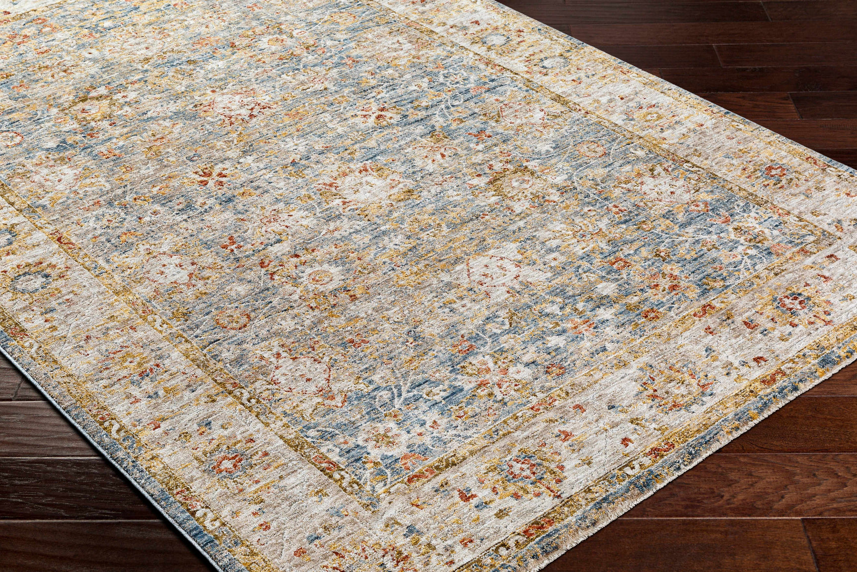 Duong Beige & Blue Textured Rug with Fringes - Ornate Home