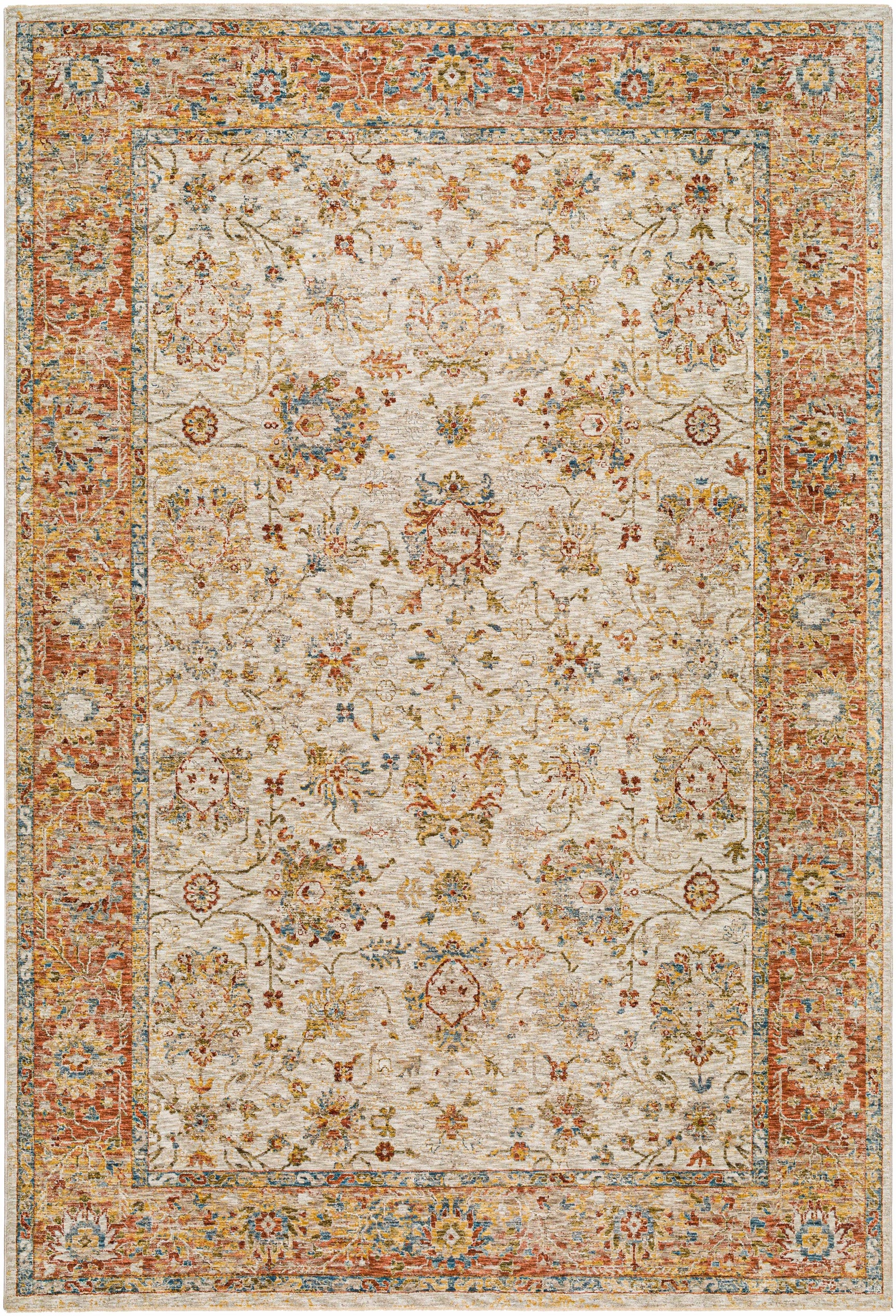 Duong Beige & Rust Textured Rug with Fringes - Ornate Home