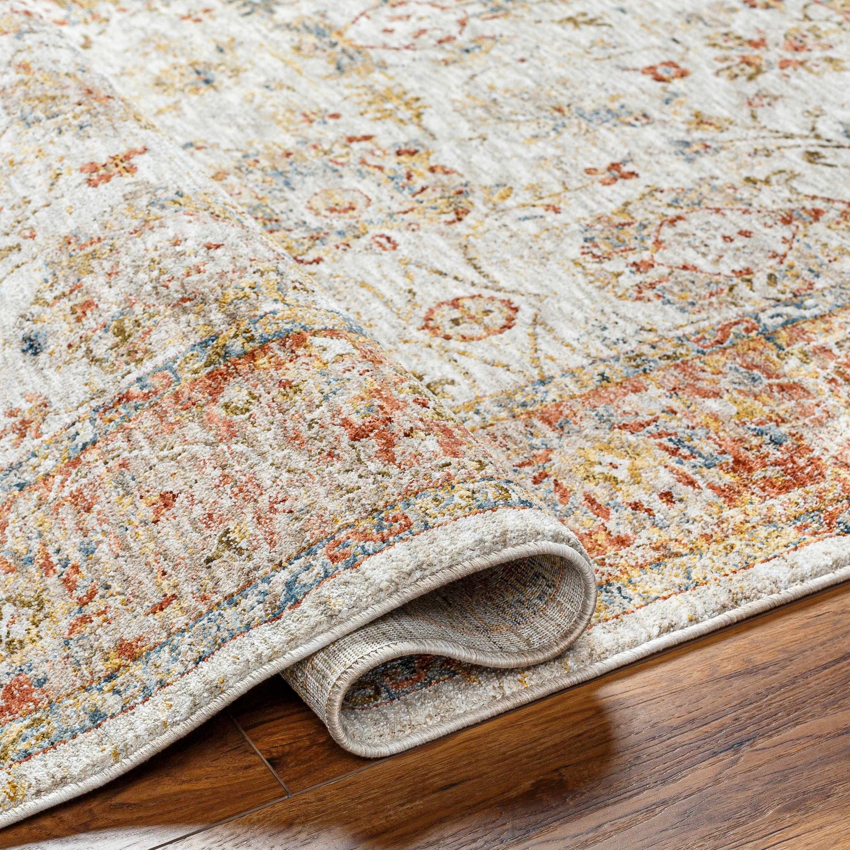 Duong Beige & Rust Textured Rug with Fringes - Ornate Home