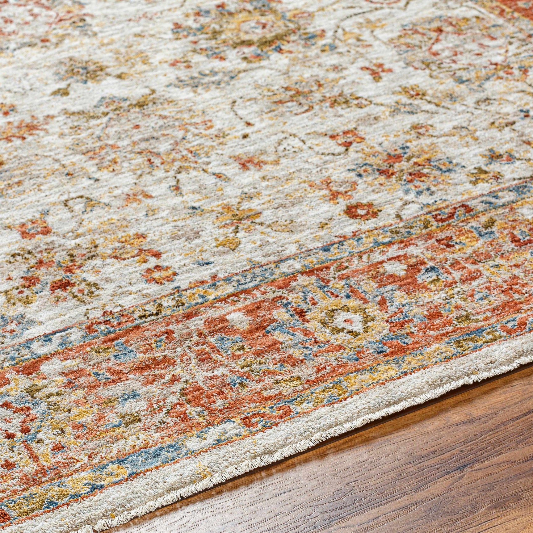 Duong Beige & Rust Textured Rug with Fringes - Ornate Home