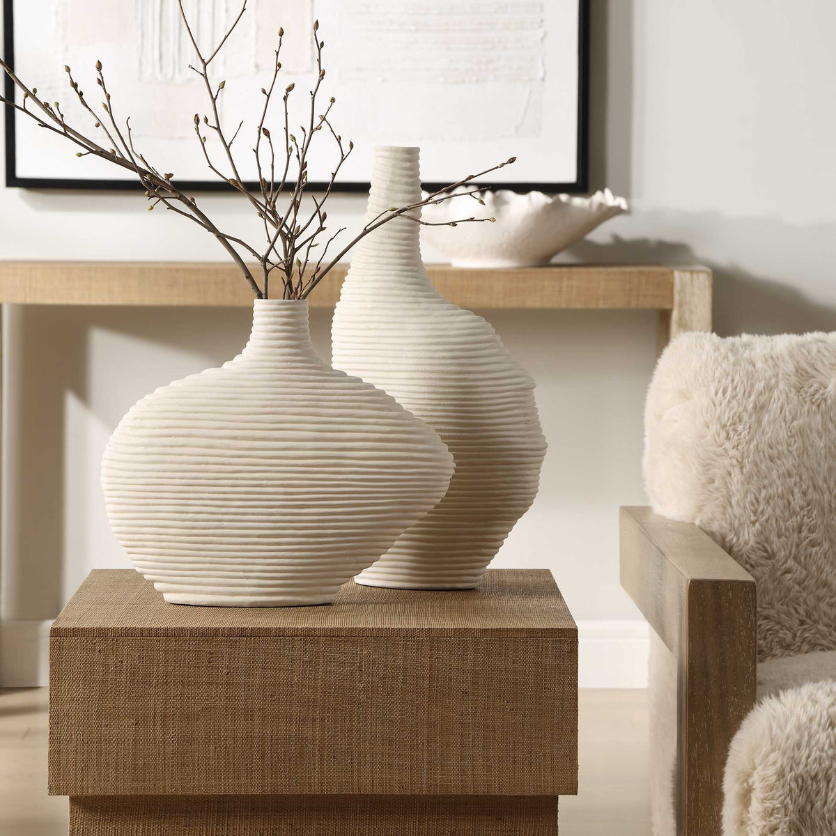 Duostacked Matte White Vases (Set of 2) - Ornate Home