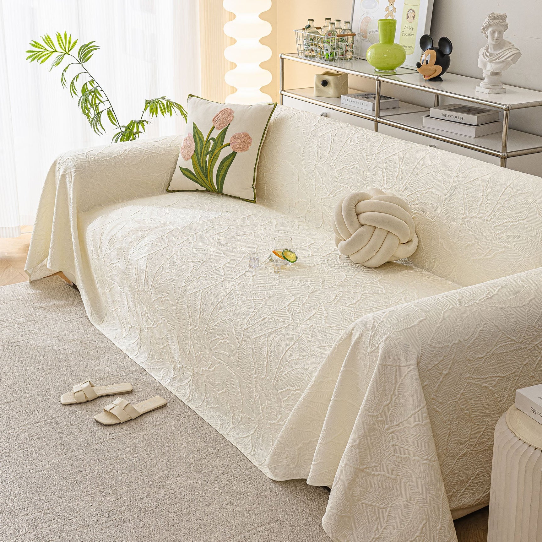 Durable Cooling Couch Cover for Dogs Textured Chic Leaf Summer Throw Cover Blanket - Ornate Home
